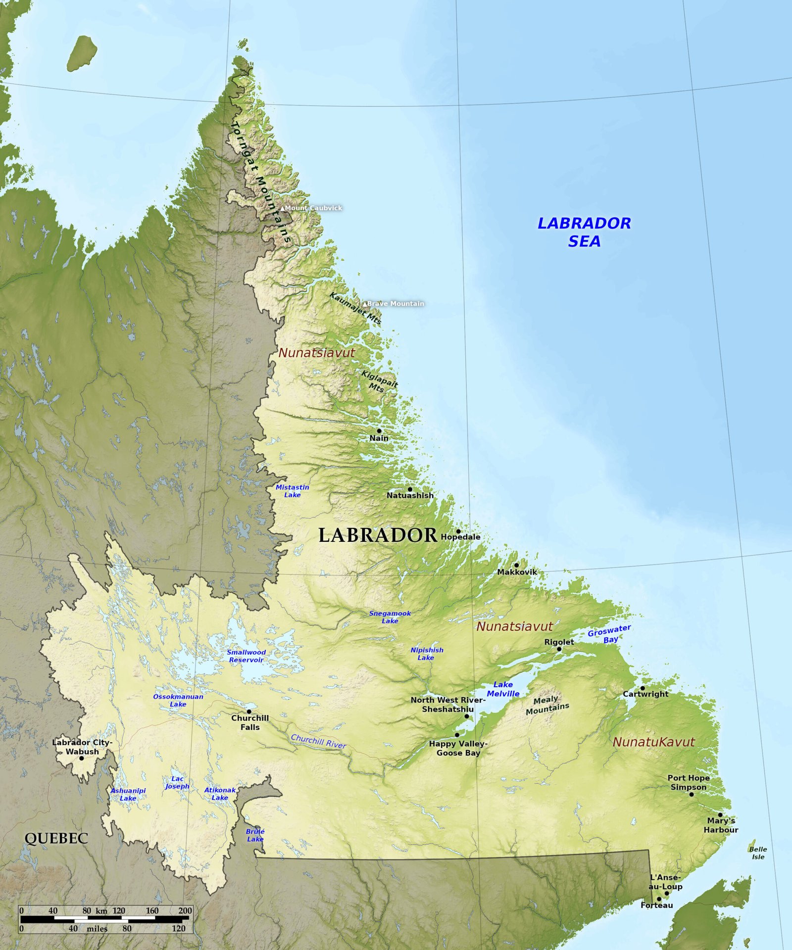 Relief map of Canada highlighting Labrador region as a strategic rare earth mineral corridor