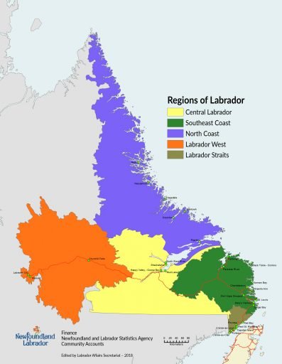 Map of Labrador local area highlighting key regions and locations related to rare earth mineral exploration sites